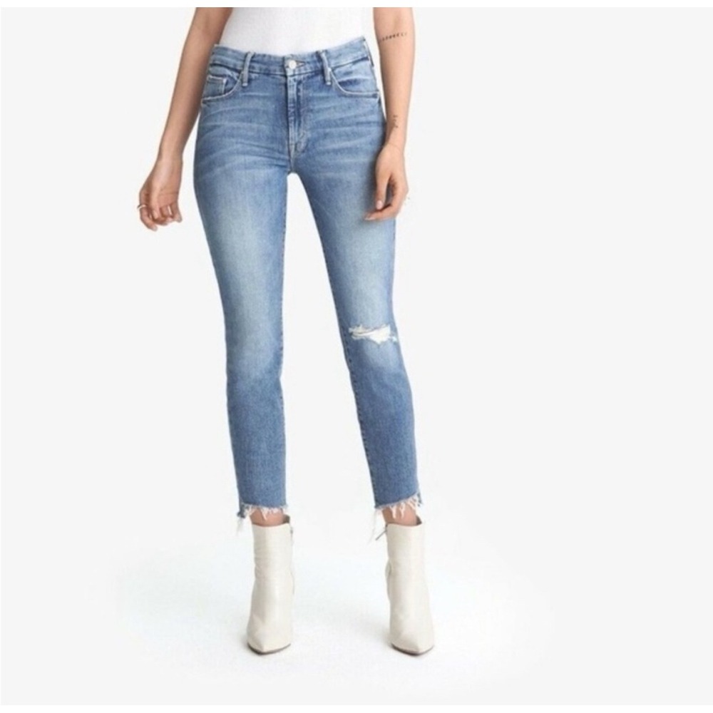 MOTHER The Looker Ankle Step Fray Jeans Exposed Secret Sister Blue 25 1251-624